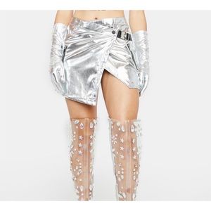 *New* Metallic Silver Buckle Wrap Skirt